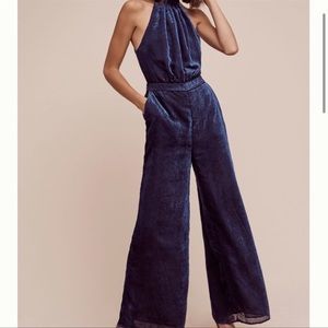 NWT- Anthropologie Elevenses Navy Halter Jumpsuit Cocktail Formal Size 2